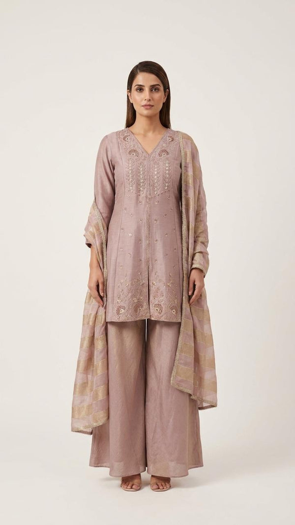 Blush Rose Embroidered Kurta Palazzo Set